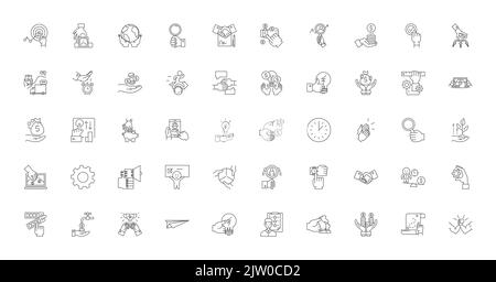 Aktionen Konzeptdarstellung, lineare Symbole, Linienzeichen gesetzt, Vektorsammlung Stock Vektor