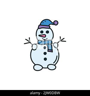 Niedlicher kritzelfarbener Schneemann auf weißem Hintergrund isoliert. Stock Vektor