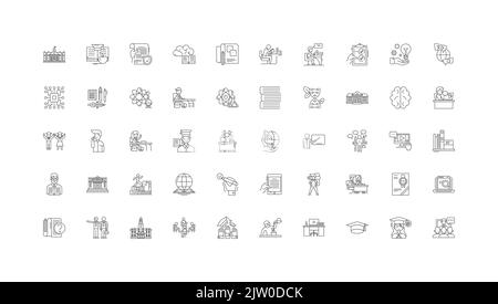 Universitäts-Ideen, lineare Symbole, Linienschilder, Vektorsammlung Stock Vektor