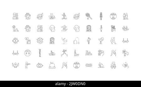 Wellness-Ideen, lineare Symbole, Line-Schilder-Set, Vektor-Sammlung Stock Vektor