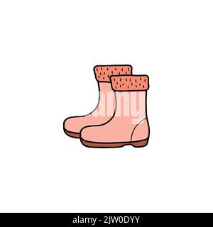 Kritzelfarbene warme Winter- oder Herbststiefel isoliert auf weißem Hintergrund. Stock Vektor