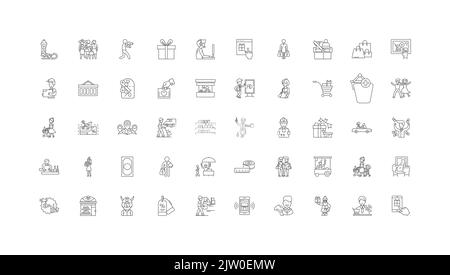 Ideen von Vertriebsmitarbeitern, lineare Symbole, Satz von Linienschildern, Vektorsammlung Stock Vektor