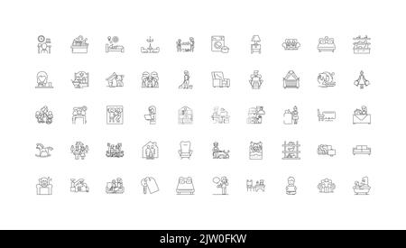 Leben zu Hause Ideen, lineare Symbole, Linie Zeichen gesetzt, Vektor-Sammlung Stock Vektor