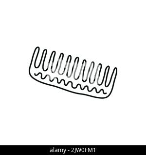 Einfache Kontur Doodle Haar Kamm Symbol isoliert auf weißem Hintergrund. Stock Vektor