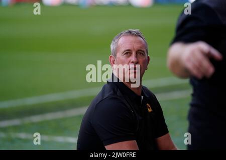 Wigan, Großbritannien. 02. September 2022. Steve McNamara Head Coach of Catalans Dragons vor dem Betfred Super League Spiel Wigan Warriors vs Catalans Dragons im DW Stadium, Wigan, Großbritannien, 2.. September 2022 (Foto von Steve Flynn/News Images) in Wigan, Großbritannien am 9/2/2022. (Foto von Steve Flynn/News Images/Sipa USA) Quelle: SIPA USA/Alamy Live News Stockfoto