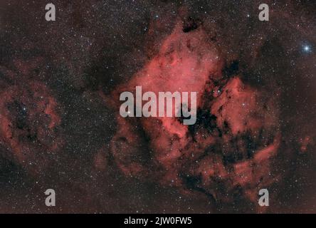 NGC 7000, IC5070 – der Nordamerika- und Pelikannebel in Cygnus Stockfoto