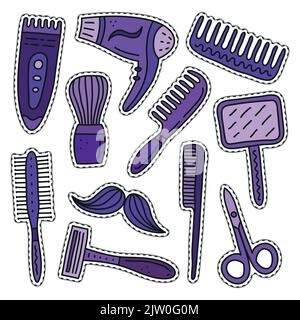 Set von Doodle farbigen Sticker für Friseur isoliert auf weißem Hintergrund. Stock Vektor
