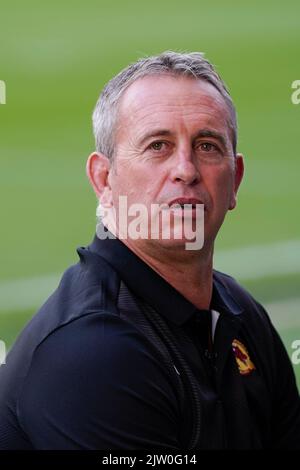 Wigan, Großbritannien. 02. September 2022. Steve McNamara Head Coach of Catalans Dragons vor dem Betfred Super League Spiel Wigan Warriors vs Catalans Dragons im DW Stadium, Wigan, Großbritannien, 2.. September 2022 (Foto von Steve Flynn/News Images) in Wigan, Großbritannien am 9/2/2022. (Foto von Steve Flynn/News Images/Sipa USA) Quelle: SIPA USA/Alamy Live News Stockfoto