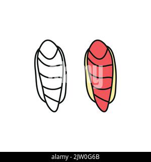 Doodle farbige und umreißen Maguro Sushi mit Thunfisch isoliert auf weißem Hintergrund. Stock Vektor