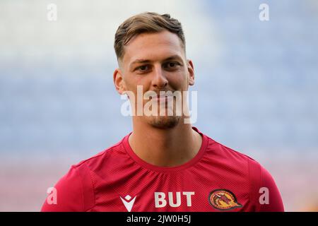 Wigan, Großbritannien. 02. September 2022. Corentin Le Cam #21 von Catalans Dragons vor dem Betfred Super League Spiel Wigan Warriors vs Catalans Dragons im DW Stadium, Wigan, Großbritannien, 2.. September 2022 (Foto von Steve Flynn/Nachrichtenbilder) in Wigan, Großbritannien am 9/2/2022. (Foto von Steve Flynn/News Images/Sipa USA) Quelle: SIPA USA/Alamy Live News Stockfoto