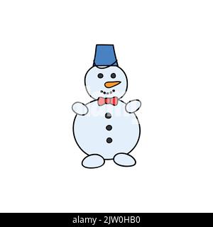 Doodle farbigen Schneemann-Symbol auf weißem Hintergrund isoliert. Stock Vektor
