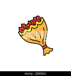 Doodle farbigen Bouquet von Tulpen isoliert auf weißem Hintergrund. Stock Vektor