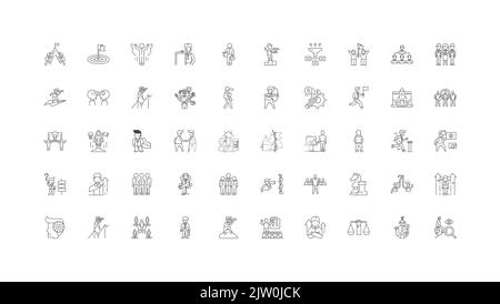 Illustration des Führungskonzepts, lineare Symbole, Satz von Linienschildern, Vektorsammlung Stock Vektor