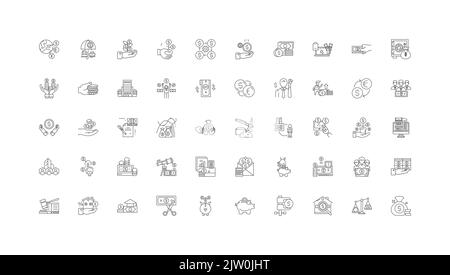 Verkauf Geschäftskonzept Illustration, lineare Symbole, Linie Zeichen gesetzt, Vektor-Sammlung Stock Vektor