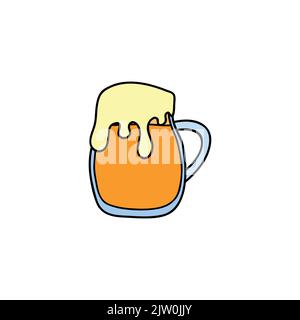 Gefärbtes Doodle-Bier im Glaskrug isoliert auf weißem Hintergrund. Stock Vektor