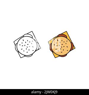 Handgezeichnete farbige und umrissige Burger isoliert auf weißem Hintergrund. Stock Vektor
