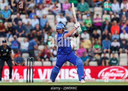 Southampton, Großbritannien. 02. September 2022. Ben McDermott von London Spirit während des 100-Matches Manchester Originals gegen London Spirit Men beim Ageas Bowl, Southampton, Großbritannien, 2.. September 2022 (Foto von Ben Whitley/News Images) in Southampton, Großbritannien am 9/2/2022. (Foto von Ben Whitley/News Images/Sipa USA) Quelle: SIPA USA/Alamy Live News Stockfoto