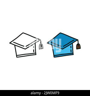 Doodle Umriss und farbige Graduierung Kappe isoliert auf weißem Hintergrund. Stock Vektor