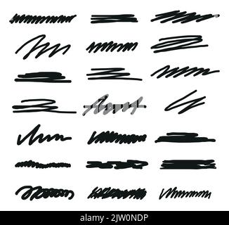 Handgezeichnete Pinselstriche mit schwarzen Markierungen, isoliert auf weißem Hintergrund. Stock Vektor