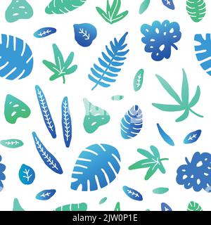 Nahtloses Muster mit kritzelfarbigen Dschungelblättern. Stock Vektor