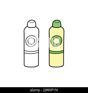 Doodle Umriss und farbige Deodorant Spray oder Antitranspirant isoliert auf weißem Hintergrund. Stock Vektor