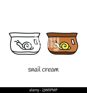 Doodle Umriss und farbige Schnecke Creme isoliert auf weißem Hintergrund. Stock Vektor