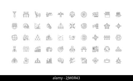 Abbildung des Globalisierungskonzepts, lineare Symbole, Satz von Linienzeichen, Vektorsammlung Stock Vektor