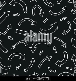 Nahtloses Schwarz-Weiß-Muster mit von Hand gezeichneten Umrissmarkierungspfeilen. Stock Vektor