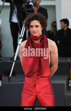 Venedig, Italien. 02. September 2022. Timothee Chalamet nimmt am 02. September 79. 2022 in Venedig, Italien, am roten Teppich „Bones and All“ Teil. Quelle: SIPA USA/Alamy Live News Stockfoto