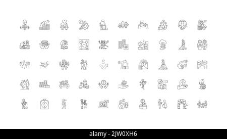 Philanthropische Ideen, lineare Symbole, Linienzeichen-Set, Vektorsammlung Stock Vektor