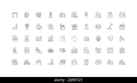 Philanthropie-Konzeptdarstellung, lineare Symbole, Linienzeichen-Set, Vektorsammlung Stock Vektor
