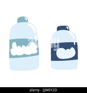 Waschmittelflasche in Cartoon-flacher Ausführung. Vektor-Illustration von Hand gezogenem Seifenpulver. Stock Vektor