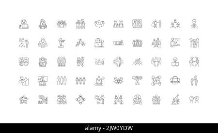 Konferenzideen, lineare Symbole, Linienschilder, Vektorsammlung Stock Vektor