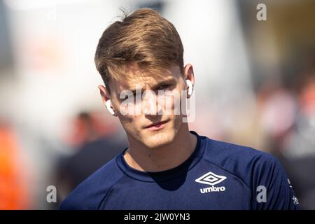 Zandvoort, Niederlande. 02. September 2022. SARGEANT Logan (usa), Carlin, Dallara F2, Portrait während der 12. Runde der 2022 FIA Formel 2 Meisterschaft, vom 2. Bis 4. September 2022 auf dem Zandvoort Circuit, in den Niederlanden, Belgien - Foto: Sebastian Rozendaal/DPPI/LiveMedia Kredit: Unabhängige Fotoagentur/Alamy Live News Stockfoto