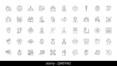 Ideen für die Verwaltung, lineare Symbole, Linienzeichen, Vektorsammlung Stock Vektor