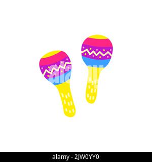 Doodle bunte Musikinstrument Maracas isoliert auf weißem Hintergrund. Stock Vektor