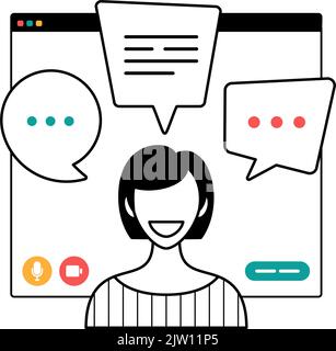 Geschäftsfrau chattet während eines Videoanrufs – Darstellung des Entwurfs. Frau, die während eines Videoanrufs eine virtuelle Konferenz führt, isoliert von der Remote-Arbeit in Quarantäne Stock Vektor