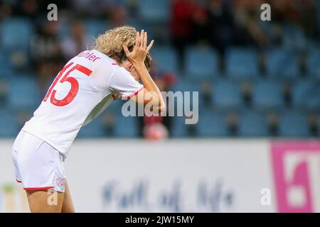 KARLOVAC, 02. SEPTEMBER: Luana Bühler aus der Schweiz reagiert während des FIFA Frauen-WM-Qualifikationsspiels 2023 zwischen Kroatien und der Schweiz am 2. September 2022 im Branko Cavlovic-Cavlek-Stadion in Karlovac, Kroatien. Foto: Matija Habljak/PIXSEL Quelle: Pixsell Foto- und Videoagentur/Alamy Live News Stockfoto