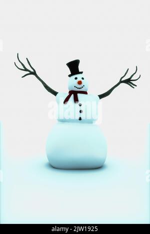 Ein isolierter Schneemann vor weißem Hintergrund (3D Rendering) Stockfoto