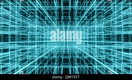 Blaue neon leuchtende Würfel (3D Rendering) Stockfoto