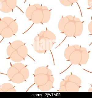 Rosa Baumwollblumen Nahtloses Muster. Stock Vektor-Illustrationen in flachen Cartoon-Stil Stock Vektor