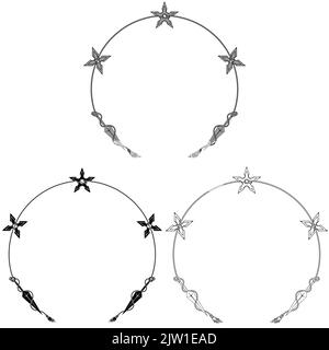 Kunai und Shuriken Ninja Waffendesign in kreisförmigem Seil gebunden Stock Vektor