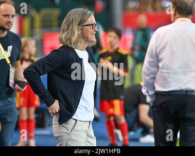 Heverlee, Belgien. 02. September 2022. Norwegens Cheftrainer Hege Riise, abgebildet während des Spiels zwischen der belgischen Nationalmannschaft der Frauen, den Red Flames, und Norwegen, in Heverlee, Belgien, Freitag, 02. September 2022, Spiel 9 (von zehn) in der Gruppe F der Qualifikationsgruppe für die Weltmeisterschaft der Frauen 2023. BELGA FOTO DAVID CATRY Kredit: Belga Nachrichtenagentur/Alamy Live News Stockfoto