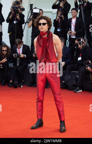 Lido Di Venezia, Italien. 02. September 2022. Timothee Chalamet nimmt am 02. September 79. 2022 in Venedig, Italien, am roten Teppich „Bones and All“ Teil. © Foto: Cinzia Camela. Kredit: Unabhängige Fotoagentur/Alamy Live Nachrichten Stockfoto