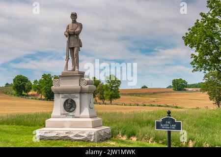 Das 130. Pennsylvania Infantry Regiment Monument, Antietam National Battlefield, Maryland, USA, Sharpsburg, Maryland Stockfoto