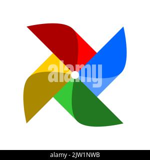 Buntes Windrad oder Spinning Windmill mit Stick-Symbol-Symbol. Vektorbild. Stock Vektor