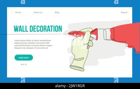 Hausreparaturkonzept. Zielseite Der Website. Arbeiter In Der Werkstatt Machen Arbeiten Aus House. Cartoon-Figuren Malen Sie Wände Und Setzen Fliesen. Vektorgrafik Für Lineare Umrisse. Stock Vektor
