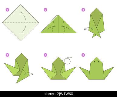 Origami-Tutorial. Origami-Schema für Kinder. Frosch Stock Vektor