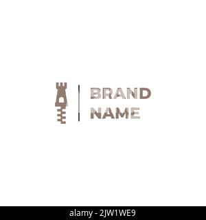 Einfaches Fort- und Reißverschluss-Logo-Design. Abbildung mit Rasierklinge und Forts. Vektorformat. Stock Vektor