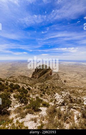 Weitwinkelansicht von der Spitze des Guadalupe Peak . Stockfoto